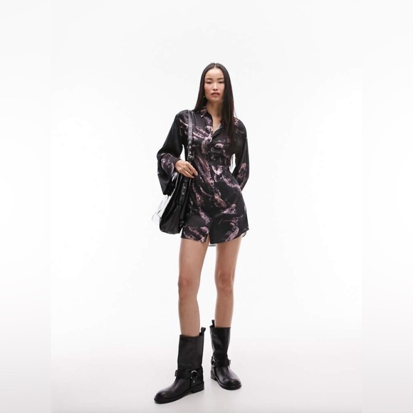NWT Topshop kimono mini shirt dress in multi abstract print Sz 6 $85 w/ tie - Picture 1 of 16